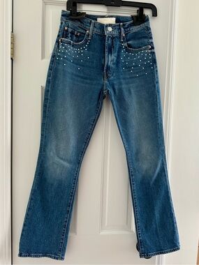 MOTHER Denim Insider Flood Dark Studded Crop Jeans